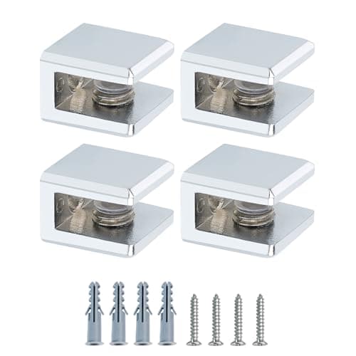 Image of Mooche 4Pcs Glass Shelf Brackets, Adjustable Shower Glass Clamps, Glass Shelf Support-Wall Mount for 3-6MM Thickness, Chrome