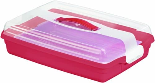 Image of Curver 172568 Kitchen Cake Box Rectangular Dish, Clear/Red