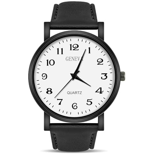 Image of OFFCUP Mens Watches, 39MM Men's Chronograph Watch, Leather Watches Quartz Watch, Business Casual Fashion Gents Watch White Dial, Leather Strap Men's Wrist Watches Elegant Gift for Men (Black)