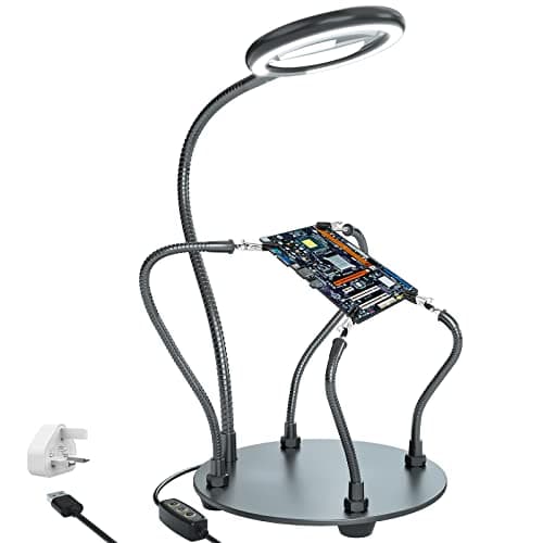 Image of Daylight Magnifying Lamp Helping Hands Soldering Third Hand with 3X Dimmable LED,Magnifying Glass with Light Stand Soldering Holder Heavy Duty Base for Welding Jewelry DIY Crafts Hobbies