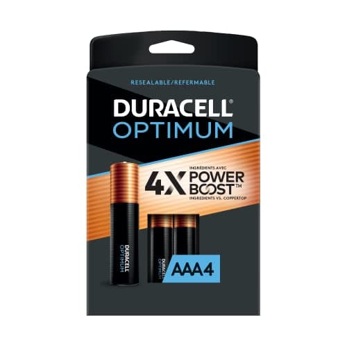 Image of Duracell Optimum AAA Batteries | 4 Pack | Triple A Power Battery Life | AAA Alkaline Battery Ideal for Home and Office Devices | Resealable Pack for
