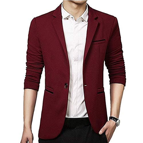 Image of Gopune Men's Slim Fit Casual One Button Suits Coat Solid Blazer Business Jacket(Red,M)