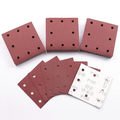 Image of Sruhrak 110x115mm Sandpaper, 50 Pieces Sanding Sheets Hook and Loop Sanding Pads 180 Grits Rectangular Sander Paper Set for Bosch Electric Sander Polishing, Rust Removal