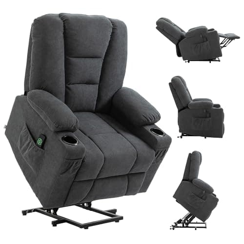 Image of HOMCOM Oversized Riser and Recliner Chairs for the Elderly, Fabric Upholstered Lift Chair for Living Room with Remote Control, Side Pockets, Cup Holder, Charcoal Grey
