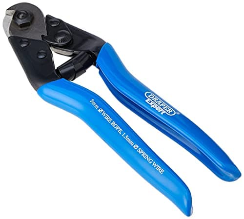 Image of Draper Expert 190mm Wire Rope Cutter 5mm Max | 1.5mm Max Cutting Spring Wire Capacity | SK5 High Carbon Steel Blades | Vinyl Grips | Safety Lock | 57768