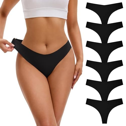 Image of INNERSY Black Thongs for Women Seamless Underwear Invisible Thong Panties String Knickers 6 Pack (L, 6 Black)