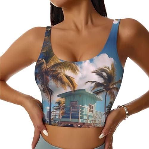 Image of BROLEO Women's Breathable Sports Bra Elastic Sports Vest Yoga Tank Top Tops Shirts Miami Beach, Florida Picture S Black