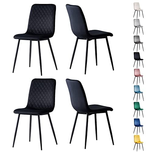 Image of mcc direct Set of 4 Designer Velvet Fabric Dining Chairs Metal Legs Lexi Chairs (Black)