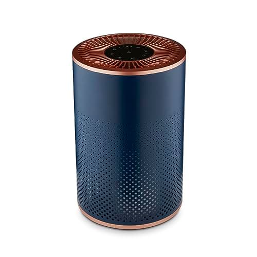 Image of Tower Desktop Air Purifier, Powerful HEPA 13 Filter with Multicolour Mood Lighting, Midnight Blue and Copper, T673000BLG
