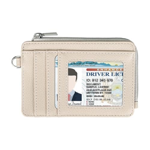 Image of Teskyer Slim Mens Card Holder Wallet - RFID Blocking, Holds up to 8 Cards, 1 ID Window, 1 Coin Pocket with Zip, Minimalist, Faux Leather, Beige