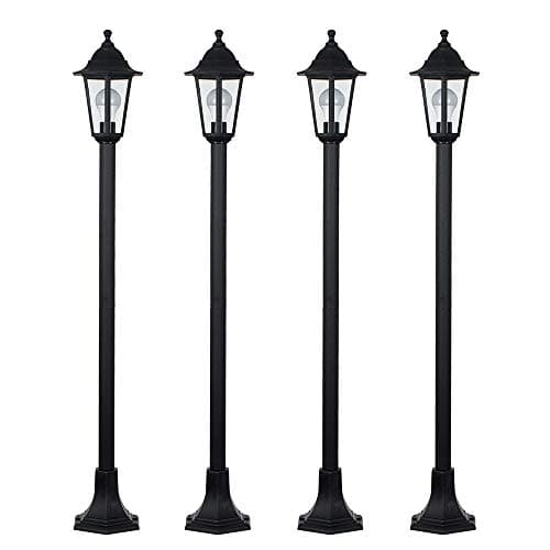 Image of MiniSun | 4 x Traditional Victorian Style 1.2m Black IP44 Outdoor Garden Lamp Post Bollard Lights Complete with 10w LED GLS Bulbs | Outdoor Lights & Home/Garden Improvements Essential | Mains Wired