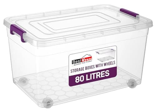 Image of BH | 80L - Large Plastic Storage Box with Lids on Wheels | Pack of 1 | Heavy Duty | Stackable Clear Boxes |Containers Use for Home, office, Kitchen, Toys and Goods (80 Litres) - By BEST HOUSE