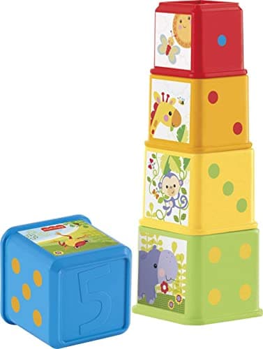 Image of Fisher-Price Stack & Explore Blocks, Set of 5, Baby Stacking and Nesting Toys, for Infants Ages 6 Months and up, CDC52