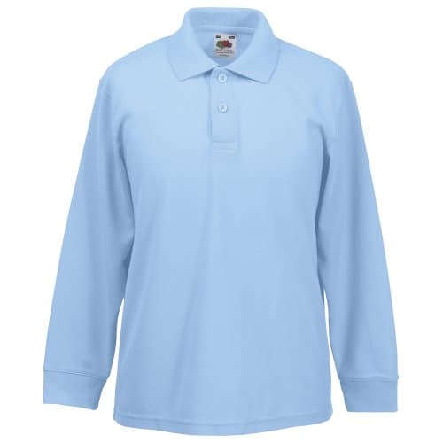 Image of Fruit of the Loom Childrens Long Sleeve 65/35 Pique Polo/Childrens Polo Shirts (7-8) (Sky Blue)