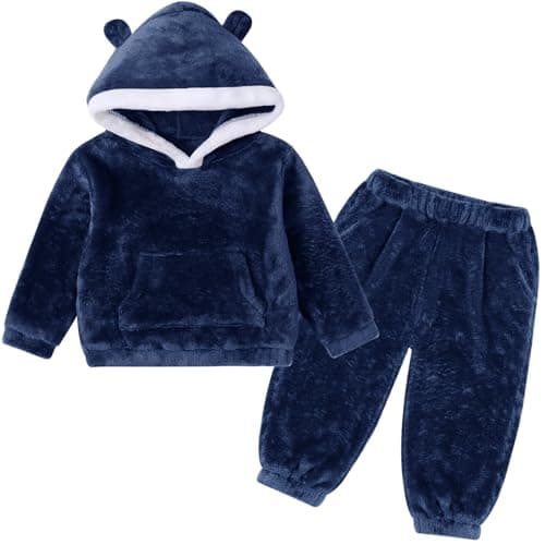 Image of Hovershoes Kids Fleece Tracksuit Sets for Boys Girls 2 Piece Outfits Flannel Pullover Hoodie and Jogger Pants Autumn Winter Soft Warm Toddler Clothes for 12 18 24 Months 1 2 3 4 5 Years Navy