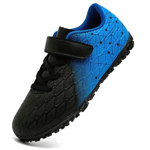 Image of PiDaGlobal Boys Football Boots Kids Girls Firm Ground Soccer Shoe Astro Turf Trainers Athletics Sport Futsal Shoes Teenager Profession Competition Indoor Outdoor Unisex 2.5UK Black/Blue