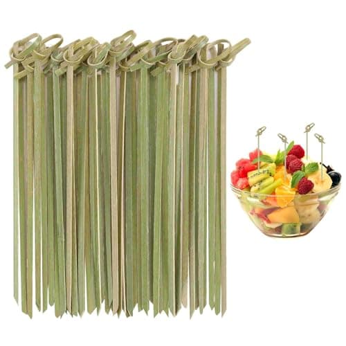 Image of 100Pcs Bamboo Cocktail Picks, 12cm/4.7inch Toothpicks with Knot Design for Party Appetizers and Drinks Decoration
