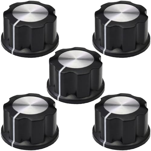 Image of 6mm Round Hole Silver Cap Large Black Retro Fluted Control Knob Pack of 5 (MF-A03)