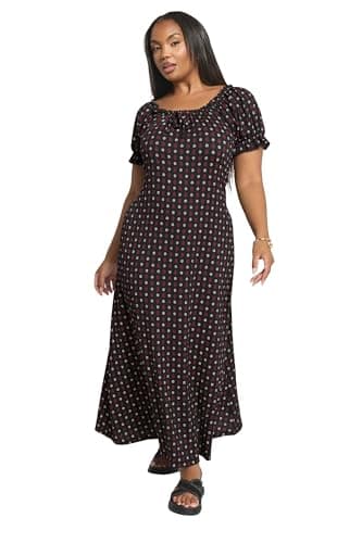 Image of Yours Curve Ditsy Textured Milkmaid Dress - Women's - Plus Size Curve Black