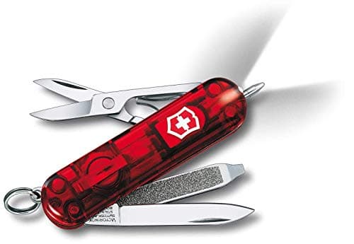 Image of Victorinox Signature Lite Swiss Army Pocket Knife, Small, Multi Tool, 7 Functions, LED, Pen, Red Transparent