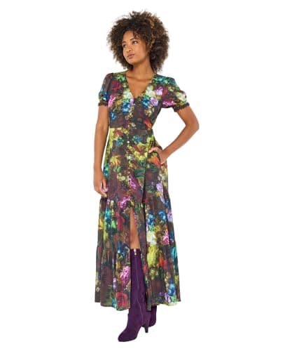 Image of Joe Browns Women's Floral V-Neck Midi Dress, Regular, Green, UK 18