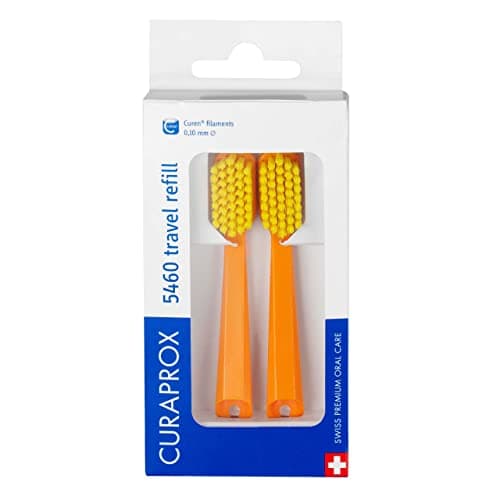 Image of Curaprox CS 5460 Toothbrush Heads – for Travel Set | Ultra Soft Plaque Removal | Orange-Yellow | Refill Duo-Pack | Made in Switzerland