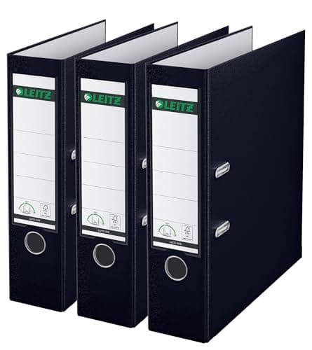 Image of Leitz Lever Arch File, Black, Plastic, A4, 80 mm spine, Pack 3, 310335195