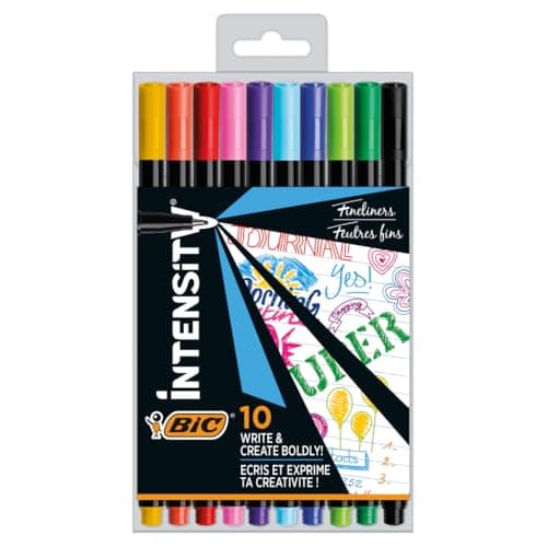Image of Bic 953034 Intensity Pack of 10 Felt-Tip Pens with Writing Based Ink, Multicolor, 0.4 mm