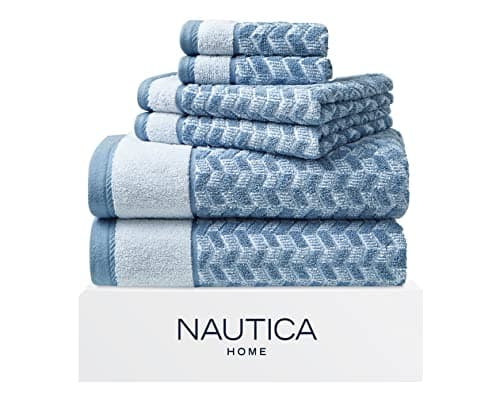 Image of Nautica Home 6pc Towel Set 100% Terry Cotton, Oeko-Tex Certified, Super Soft & Absorbant, Medium-Weight, 6 Piece, Zane Chevron