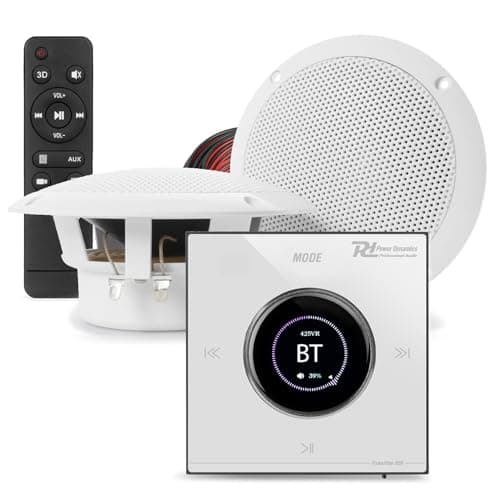 Image of Power Dynamics Powerline Bluetooth Bathroom Ceiling Speaker System with In-Wall Amplifier, LCD Touch Control, Waterproof 4" Ceiling Speakers & Speaker Cable – Complete Bathroom Audio Solution