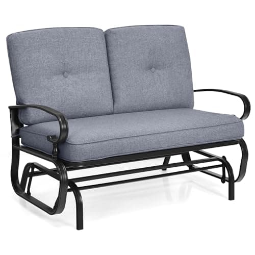 Image of COSTWAY 2-Person Outdoor Glider Bench, Patio Double Swing Rocking Chair with Cushions, Steel Frame Garden Loveseat Relax Gliding Chair for Balcony, Porch and Poolside (Grey, 120 x 68 x 85cm)