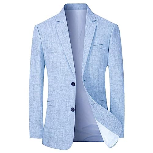 Image of Blazers for Men UK Mens Formal Suit Jacket Smart Formal Summer Tuxedo Shirt 2 Button Blazer for Work Commute Dinner Everyday Use Light Blue M
