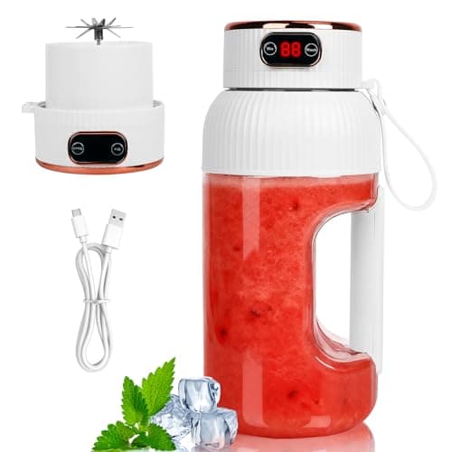 Image of 1.2L Portable Blender USB Rechargeable, Traveling Portable Fruit Veggie Juicer with Handle, 3D-10 Blades Powerful Extractor Blade, Mini for Shakes and Smoothies for Travel, Office & Sports