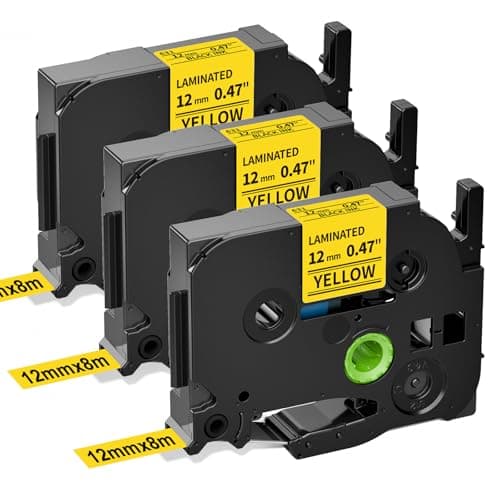 Image of 3X Upwinning Tze-631 Yellow Label Tape 12mm Compatible with Brother Label Printer Tape 12mm Yellow TZe631 AZe-631, Replace for Brother P-Touch Labelling Maker PT-H110 P300BT H101C E110 H105 H200 D210