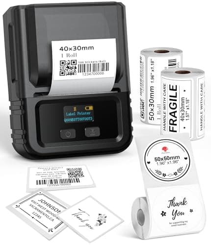 Image of Phomemo M120 Label Maker - Bluetooth Label Printer Handheld Compatible with Android & iOS, Monochrome Thermal Label Maker Machine for Retail, Office, Small Business, with 3 Rolls Labels