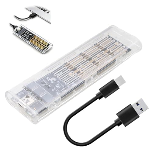 Image of M.2 NVMe SSD Enclosure, Transparent Hard Drive Box, Tool-free USB 3.1 Gen 2 NVMe-External Enclosure, USB C NVME-Adapter Support UASP & TRIM, M & M+B Key, in 2230/2242/2260/2280 SSDs