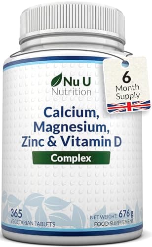 Image of Nu U Nutrition Calcium Magnesium Zinc & Vitamin D Supplement - 365 Vegetarian Tablets - High Strength Osteo Complex with Selenium, Copper, Manganese & Boron - 6 Month Supply