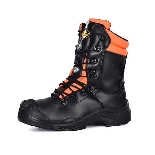 Image of SAFETOE Safety Chainsaw Cut Protection Boots Class 1 with Genuine Cow Heavy Duty Steel Toe Leather Memory Foam Insoles Woodcut Construction Work