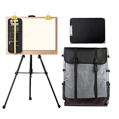Image of DFGHNBVC Strong And Durable 48Pcs Artist Painting Set, Lightweight Foldable Aluminum Easel Canvas Drawing Tools, Height Adjustable Studio Easel For Painting, Sketching And Display,Black-B