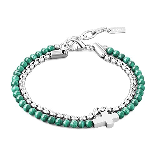 Image of GAVU Stainless Steel Cross Malachite Crystal Bracelet