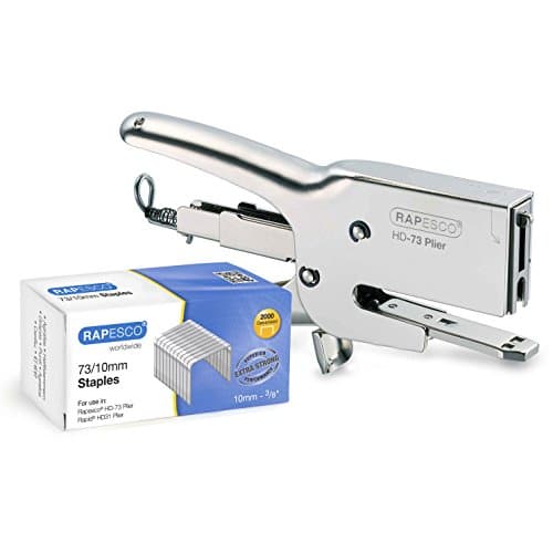 Image of Rapesco 1305 Heavy-Duty HD-73 Plier Stapler and 2000 Type 73/10 mm Staples, 70 Sheet Capacity, Chrome