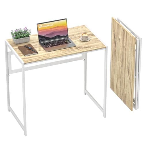 Image of GreenForest Folding Desk No Assembly Required, 80cm Foldable Desk for Saving Space, Small Computer Desk for Home Office,Oak