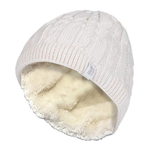 Image of HEAT HOLDERS - Womens Ribbed Cable Knit Fleece Lined Thermal Winter Knitted Beanie Hat (One Size, Cream (Alesund))