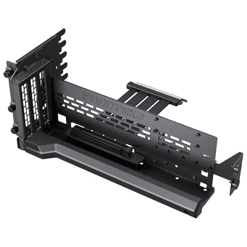Image of Phanteks PCIe Gen5 Vertical GPU Bracket – DRGB Lighting, 220mm PCIe 5.0 x16 Riser Cable, Tilt Adjustable 15°–30°, Fits 7 PCIe Slot Cases, Supports GPUs Up to 365mm – Black
