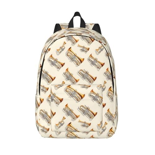 Image of Buewutiry Classic Trumpet Music Print Lightweight Canvas Backpack, Backpack For Women Men Couples, Travel Laptop Bag, Black, 15in