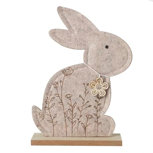Image of Heaven Sends Floral Felt Rabbit on Wooden Stand Easter Decoration