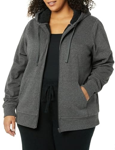 Image of Amazon Essentials Women's Sherpa-Lined Fleece Full-zip Hooded Jacket, Charcoal Heather, M