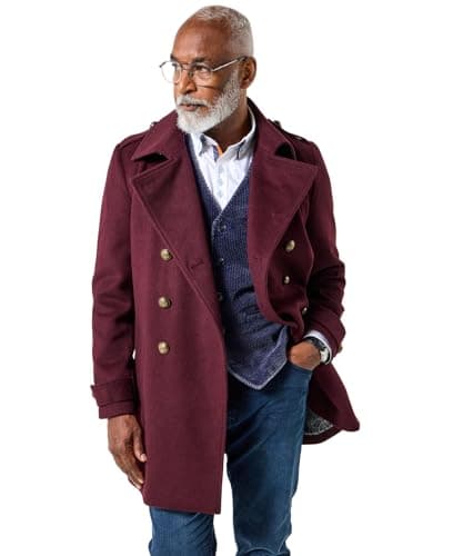 Image of Joe Browns Men's Double Breasted Contrast Lined Military Coat, Regular, Port, UK L