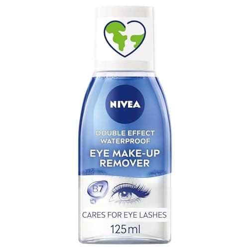 Image of NIVEA Double Effect Waterproof Eye Make-Up Remover (125ml), Daily Use Face Cleanser for Make-Up and Mascara with Cornflower Extract and Biotin