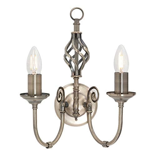 Image of Traditional Twin 2 Way Double Wall Light with a Classic Knot Twist Finished in Antique Brass - LED Compatible